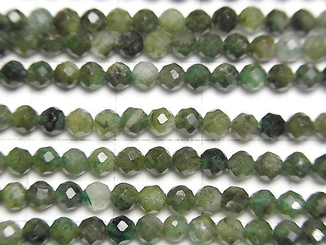 [Video]High Quality! Green Mica In Quartz AA+ Faceted Round 3mm 1strand beads (aprx.15inch/37cm)