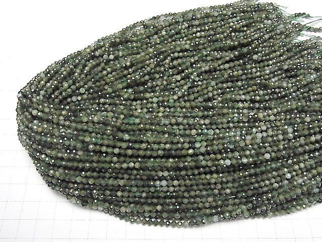 [Video]High Quality! Green Mica In Quartz AA+ Faceted Round 3mm 1strand beads (aprx.15inch/37cm)