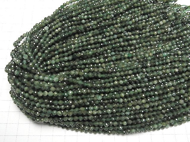 [Video]High Quality! Green Mica In Quartz AA+ Faceted Round 4mm 1strand beads (aprx.15inch/37cm)