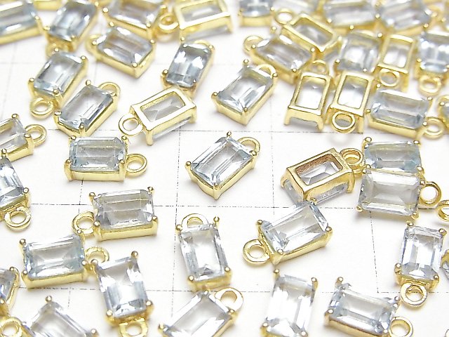 [Video]High Quality Sky Blue Topaz AAA Bezel Setting Rectangle Faceted 6x4mm 18KGP 2pcs