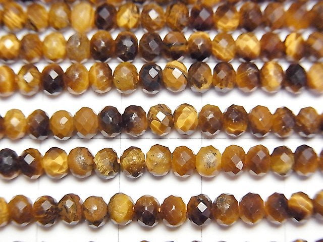 [Video]High Quality! Yellow Tiger's Eye AAA- Faceted Button Roundel 4x4x3mm 1strand beads (aprx.15inch/38cm)