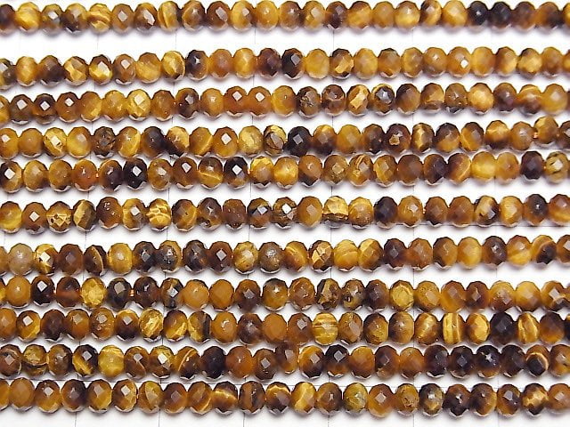 [Video]High Quality! Yellow Tiger's Eye AAA- Faceted Button Roundel 4x4x3mm 1strand beads (aprx.15inch/38cm)