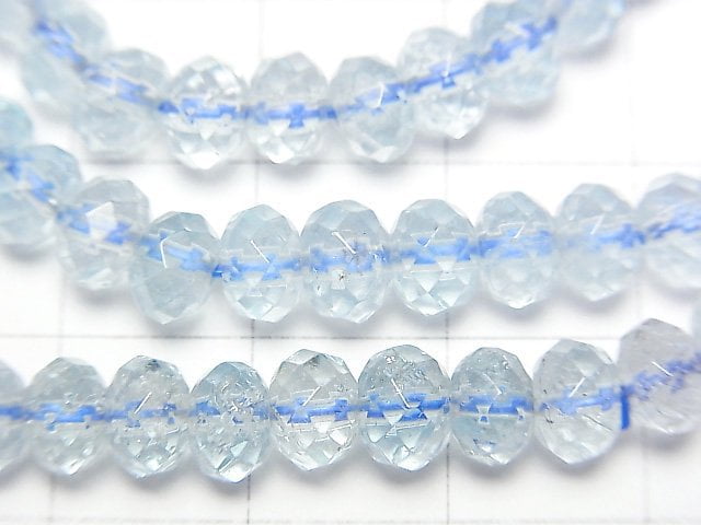 [Video]High Quality Sky Blue Topaz AAA- Faceted Button Rondelle 6x6x4mm Bracelet