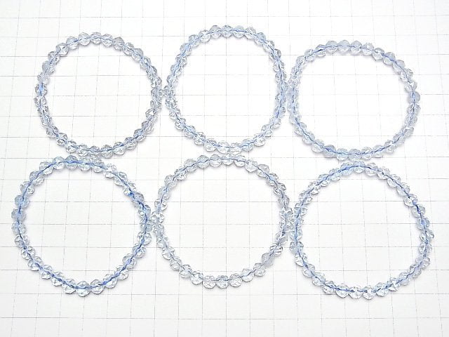 [Video]High Quality Sky Blue Topaz AAA- Star Faceted Round 6mm Bracelet