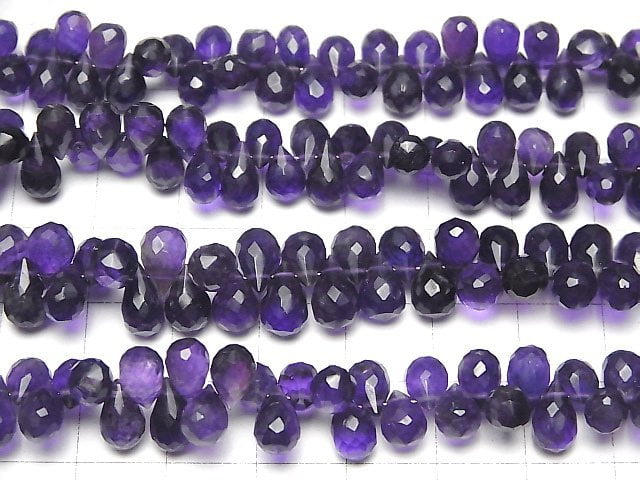 [Video]High Quality Amethyst AAA- Drop Faceted Briolette half or 1strand beads (aprx.6inch/16cm)