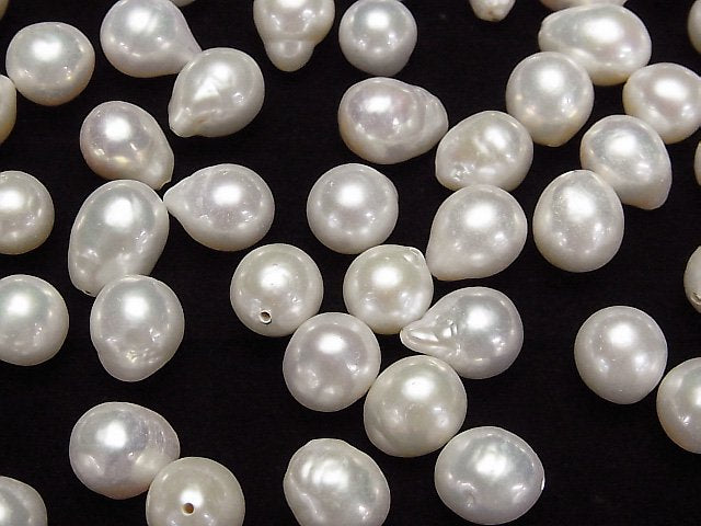 [Video] Fresh Water Pearl AA+ Loose stone Potato -Baroque 9-10mm [Half Drilled Hole ] White 5pcs