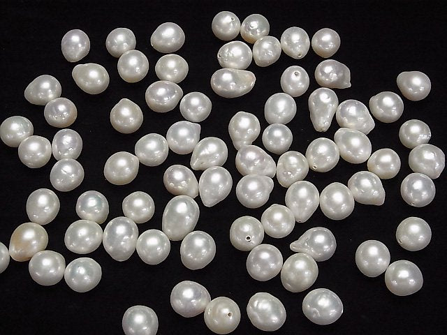 [Video] Fresh Water Pearl AA+ Loose stone Potato -Baroque 9-10mm [Half Drilled Hole ] White 5pcs