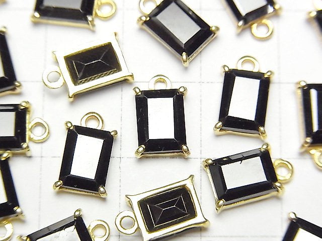 [Video]High Quality Black Spinel AAA Bezel Setting Rectangle Faceted 9x7mm 18KGP 1pc