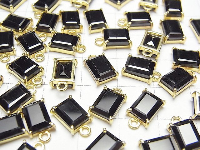 [Video]High Quality Black Spinel AAA Bezel Setting Rectangle Faceted 9x7mm 18KGP 1pc