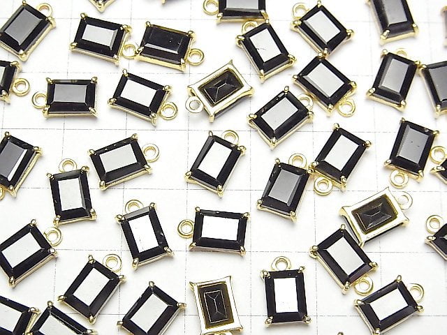 [Video]High Quality Black Spinel AAA Bezel Setting Rectangle Faceted 9x7mm 18KGP 1pc