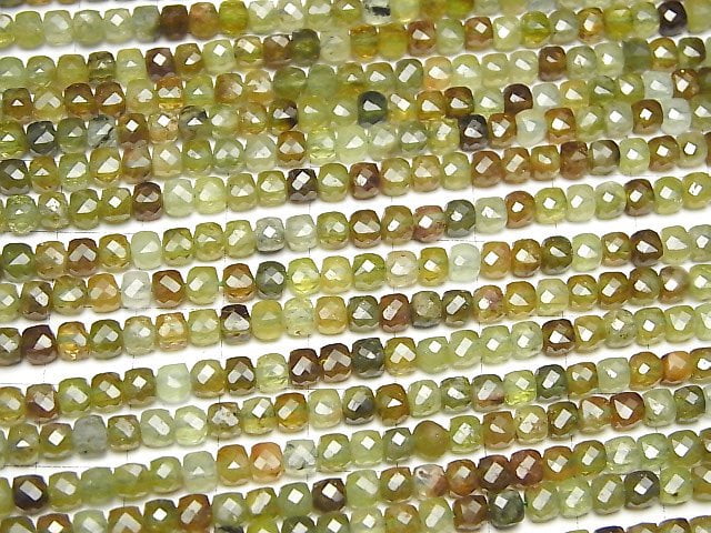 [Video]High Quality! Grossular Garnet Cube Shape 4x4x4mm half or 1strand beads (aprx.15inch/36cm)