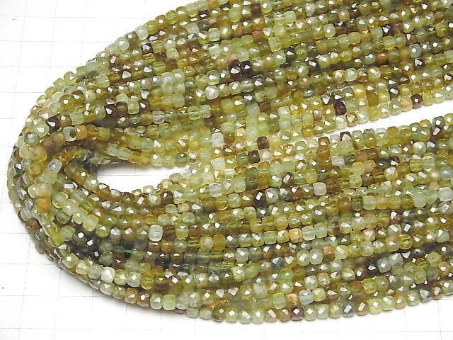 [Video]High Quality! Grossular Garnet Cube Shape 4x4x4mm half or 1strand beads (aprx.15inch/36cm)