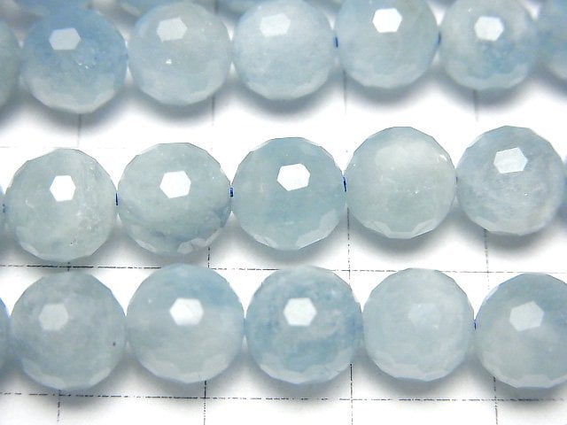 [Video]High Quality! Africa Aquamarine AA+ 128Faceted Round 8mm half or 1strand beads (aprx.15inch/37cm)