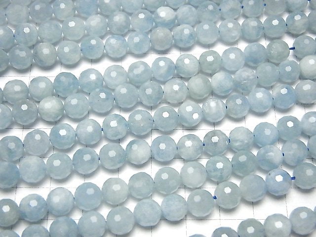 [Video]High Quality! Africa Aquamarine AA+ 128Faceted Round 8mm half or 1strand beads (aprx.15inch/37cm)