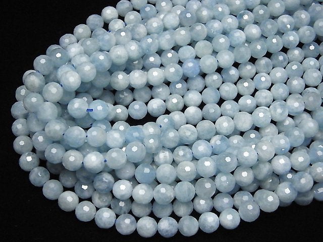 [Video]High Quality! Africa Aquamarine AA+ 128Faceted Round 8mm half or 1strand beads (aprx.15inch/37cm)