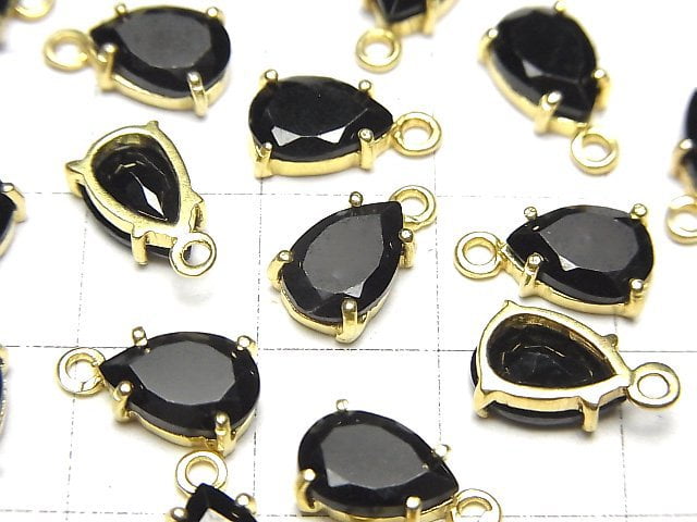 [Video]High Quality Black Spinel AAA Bezel Setting Pear shape Faceted 9x6mm 18KGP 2pcs