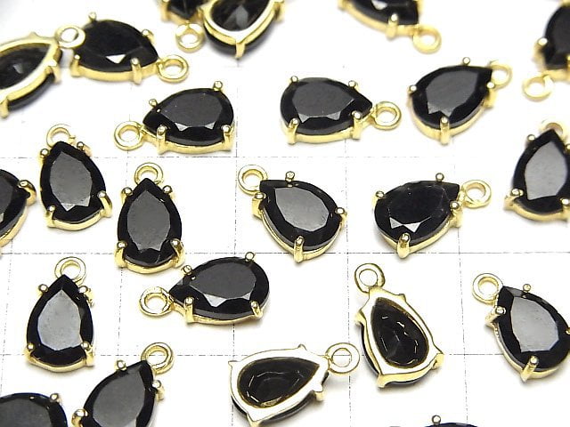 [Video]High Quality Black Spinel AAA Bezel Setting Pear shape Faceted 9x6mm 18KGP 2pcs