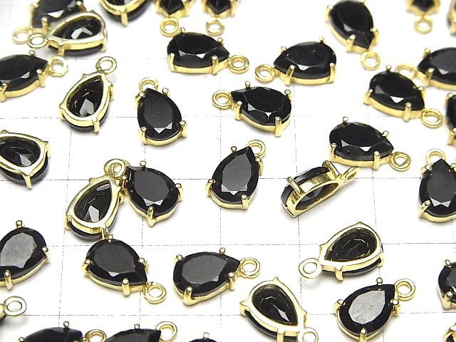 [Video]High Quality Black Spinel AAA Bezel Setting Pear shape Faceted 9x6mm 18KGP 2pcs