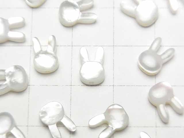 [Video] White Shell (Silver-lip Oyster) AAA rabbit motif 9x6mm [Drilled Hole ] 2pcs