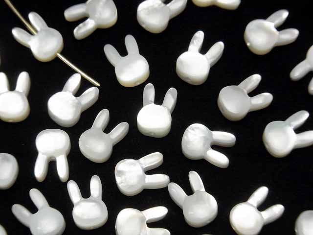 [Video] White Shell (Silver-lip Oyster) AAA rabbit motif 9x6mm [Drilled Hole ] 2pcs