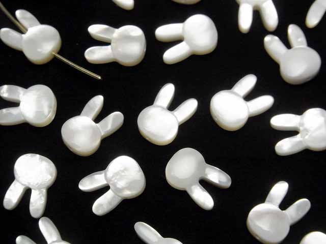 [Video] White Shell (Silver-lip Oyster) AAA rabbit motif 12x8mm [Drilled Hole ] 1pc