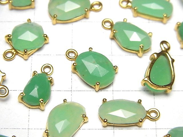 [Video]High Quality Chrysoprase AA++ Bezel Setting Freeform Rose Cut 18KGP 3pcs