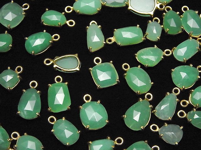 [Video]High Quality Chrysoprase AA++ Bezel Setting Freeform Rose Cut 18KGP 3pcs