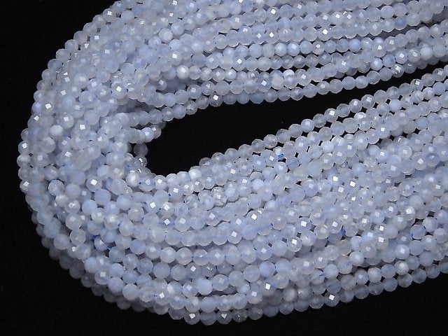 [Video]High Quality! Blue Lace Agate AA++ Faceted Round 4mm 1strand beads (aprx.15inch/37cm)