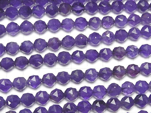 [Video]High Quality! Amethyst AA+ Star Faceted Round 8mm half or 1strand beads (aprx.15inch/36cm)