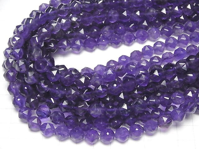 [Video]High Quality! Amethyst AA+ Star Faceted Round 8mm half or 1strand beads (aprx.15inch/36cm)