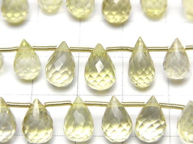 [Video]High Quality Lemon Quartz AAA- Drop Faceted Briolette half or 1strand beads (aprx.7inch/18cm)