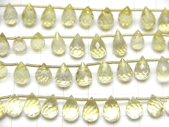 [Video]High Quality Lemon Quartz AAA- Drop Faceted Briolette half or 1strand beads (aprx.7inch/18cm)