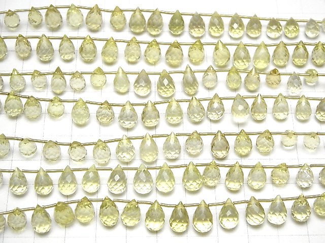 [Video]High Quality Lemon Quartz AAA- Drop Faceted Briolette half or 1strand beads (aprx.7inch/18cm)