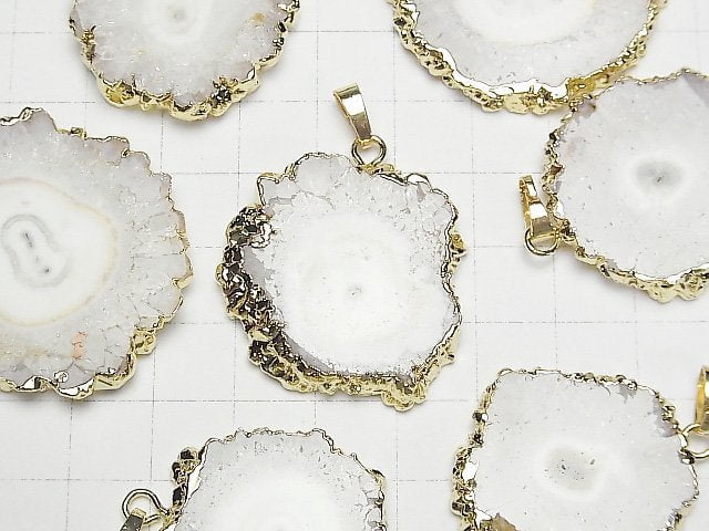 [Video]Indian Solar Quartz (Stalactite) Slice Nugget Pendant Gold Color 1pc