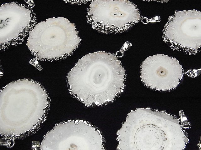 [Video]Indian Solar Quartz (Stalactite) Slice Nugget Pendant Silver Color 1pc