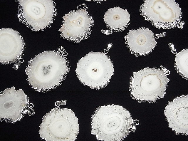 [Video]Indian Solar Quartz (Stalactite) Slice Nugget Pendant Silver Color 1pc