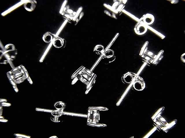 [Video] Silver925 4pcs Prong Earstuds Earring Frame & Catch for Round Faceted Earrings [4mm] No Coating 1 Pair (2 Pieces)