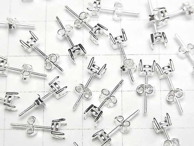 [Video] Silver925 4pcs Prong Earstuds Earring Frame & Catch for Round Faceted Earrings [4mm] No Coating 1 Pair (2 Pieces)