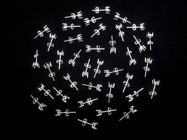 [Video] Silver925 4pcs Prong Earstuds Earring Frame & Catch for Round Faceted Earrings [4mm] No Coating 1 Pair (2 Pieces)