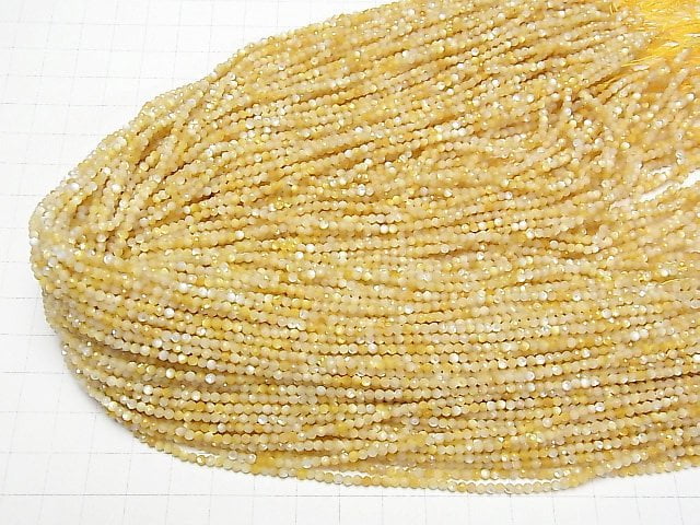 [Video]High Quality! High Quality Yellow Shell AAA Premium Faceted Round 2mm 1strand beads (aprx.15inch/37cm)