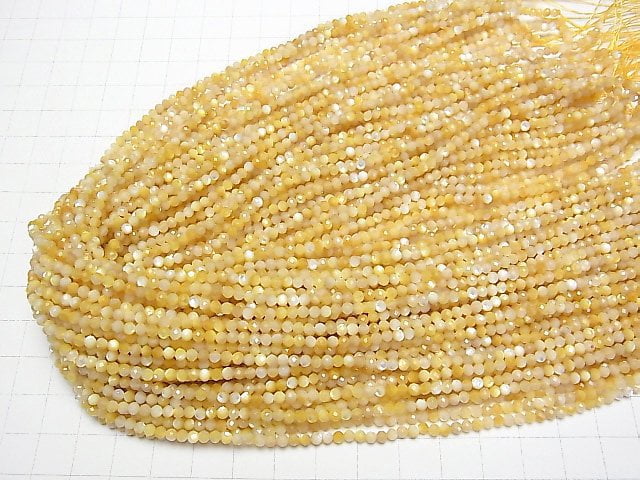 [Video]High Quality! High Quality Yellow Shell AAA Faceted Round 3mm 1strand beads (aprx.15inch/37cm)