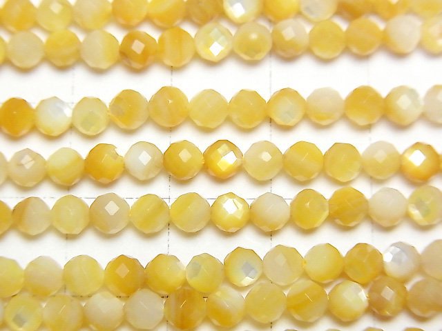 [Video]High Quality! High Quality Yellow Shell AAA Faceted Round 4mm 1strand beads (aprx.15inch/37cm)