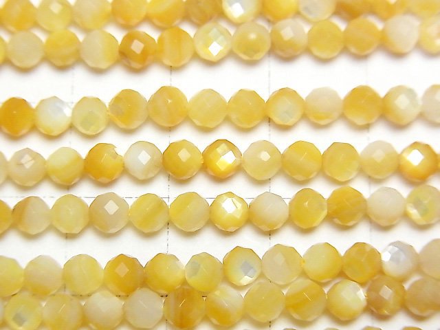 [Video]High Quality! High Quality Yellow Shell AAA Faceted Round 4mm 1strand beads (aprx.15inch/37cm)