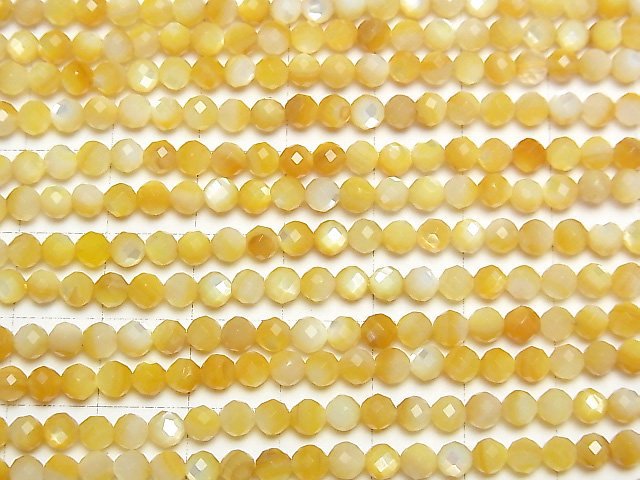 [Video]High Quality! High Quality Yellow Shell AAA Faceted Round 4mm 1strand beads (aprx.15inch/37cm)