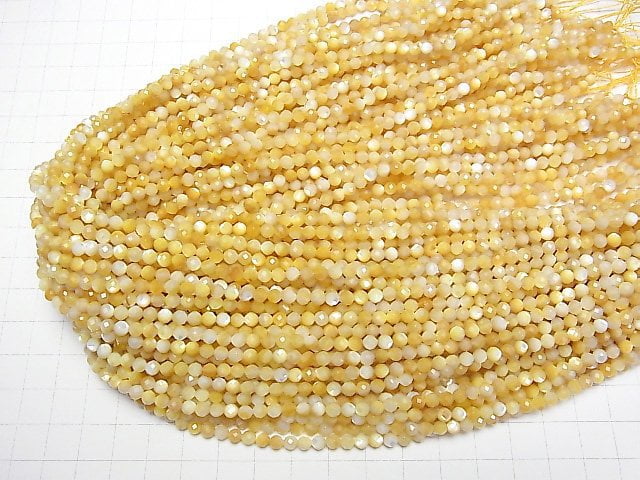 [Video]High Quality! High Quality Yellow Shell AAA Faceted Round 4mm 1strand beads (aprx.15inch/37cm)