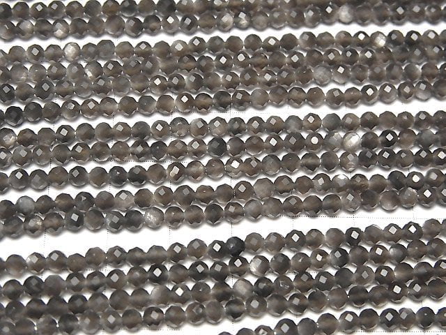 [Video]2pcs $6.79! Silver Shine Obsidian AAA- Faceted Round 3mm 1strand beads (aprx.15inch/37cm)