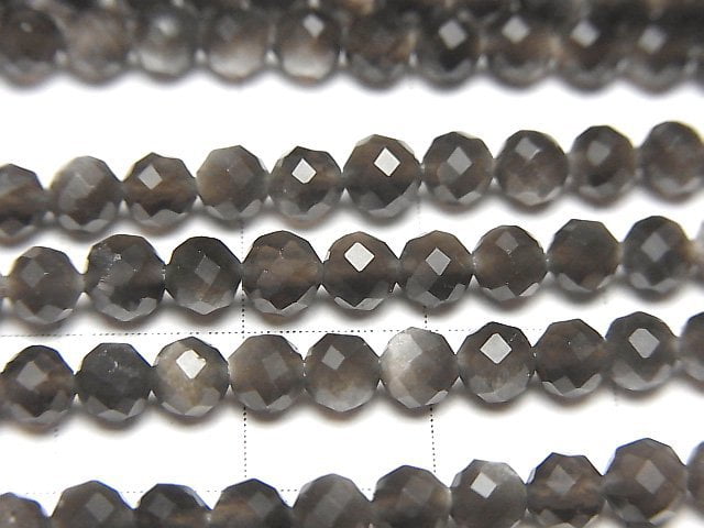 [Video]2pcs $7.79! Silver Shine Obsidian AAA- Faceted Round 4mm 1strand beads (aprx.14inch/35cm)