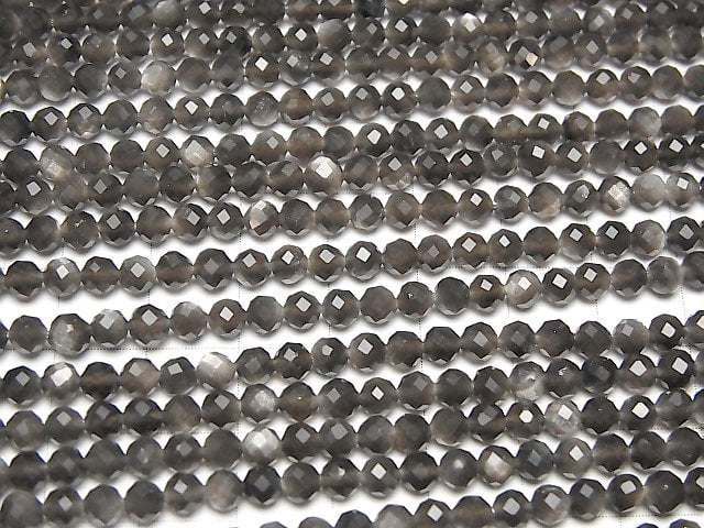 [Video]2pcs $7.79! Silver Shine Obsidian AAA- Faceted Round 4mm 1strand beads (aprx.14inch/35cm)