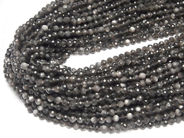 [Video]2pcs $7.79! Silver Shine Obsidian AAA- Faceted Round 4mm 1strand beads (aprx.14inch/35cm)