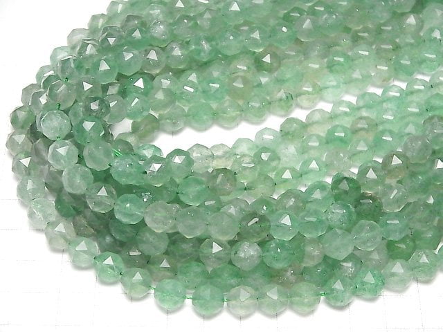 [Video]High Quality! Green Aventurine Star Faceted Round 8mm half or 1strand beads (aprx.15inch/37cm)